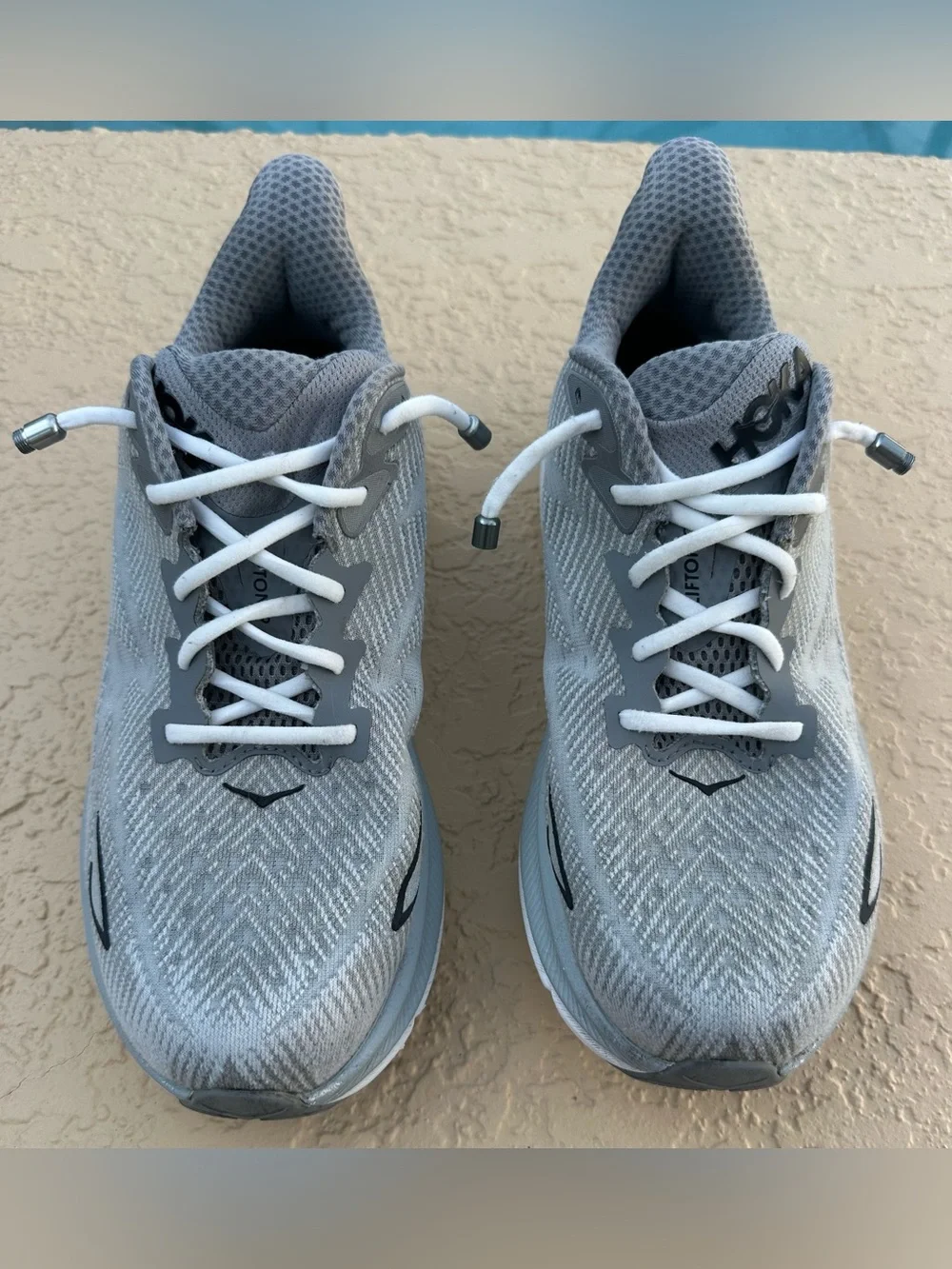 Hoka Clifton 9 Harbor Mist/Black/Gray Running Shoe Men’s Size 9D in VGC Clean
